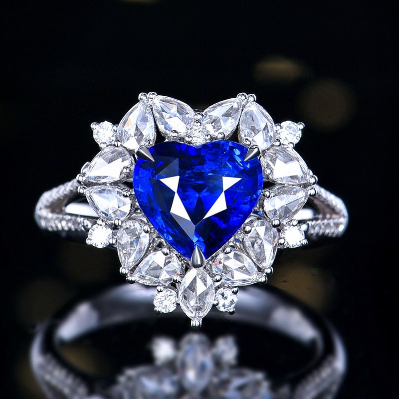 14k Gold 3.00 Ctw Natural Sapphire & Diamond Ring/pendant( Without Chain ): Ref:230968013 // gold content:14k gold // ring size:7. 25us // // main gemstone:sapphire // shape:heart // carat weight:2. 21ct // color:royal blue // treatment:natural // // adjacent gemstone 2 :