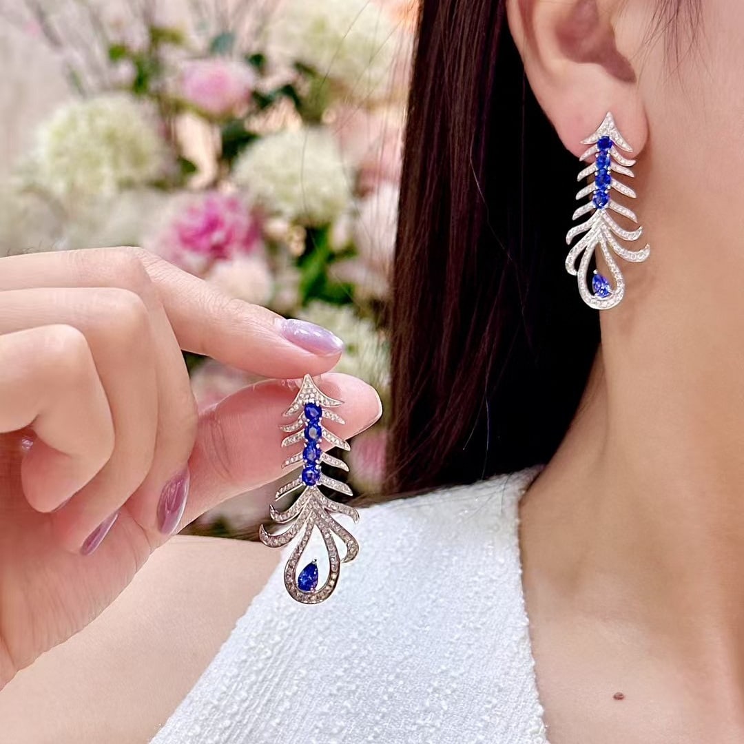 14k Gold 5.25 Ctw Natural Sapphire & Diamond Earrings - 4