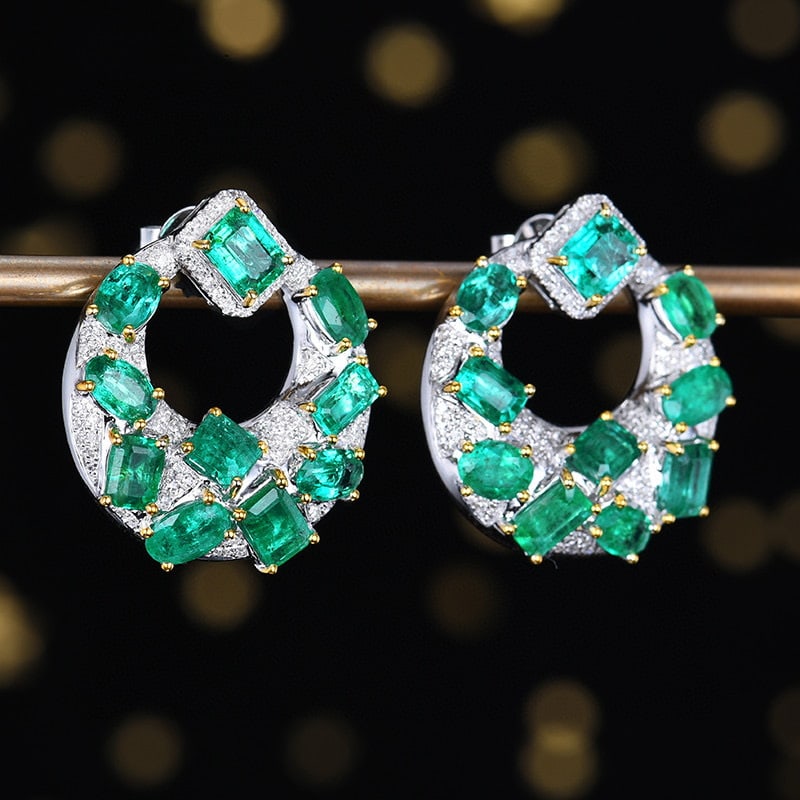 14k Gold 5.41 Ctw Natural Emerald & Diamond Earrings - 3