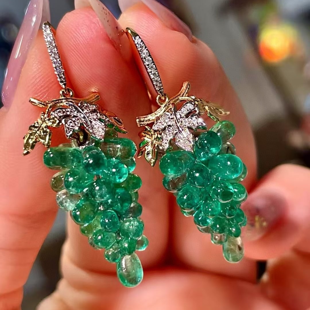 14k Gold 25.17 Ctw Natural Emerald & Diamond Earrings - 2