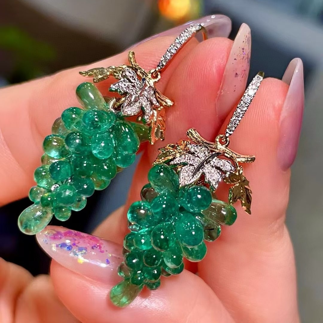 14k Gold 25.17 Ctw Natural Emerald & Diamond Earrings - 3
