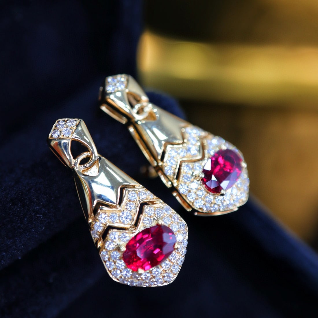 14k Gold 1.70 Ctw Natural Ruby & Diamond Earrings - 2