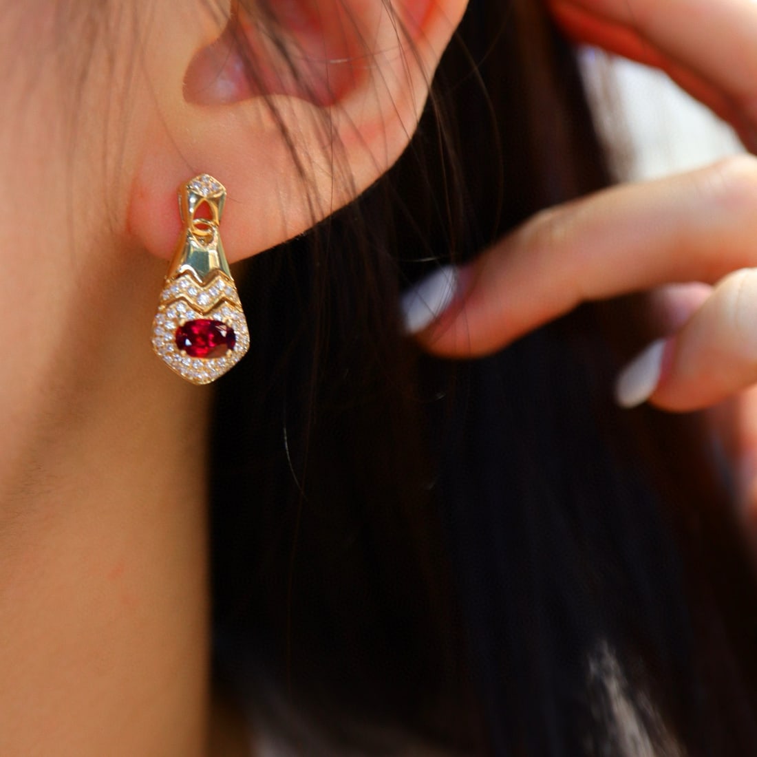 14k Gold 1.70 Ctw Natural Ruby & Diamond Earrings - 3