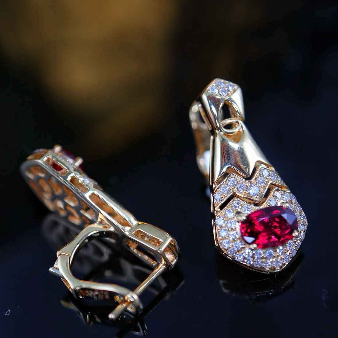 14k Gold 1.70 Ctw Natural Ruby & Diamond Earrings - 6