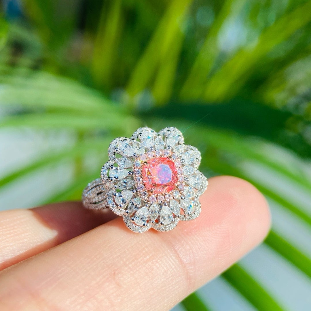 Gia Certified 14k Gold 2.08 Ctw Natural Pink Diamond & Diamond Ring/pendant( Without Chain ): Ref:230968063 // gold content:14k gold // ring size:7. 25us // // main gemstone:pink diamond // certified:gia // shape:cushion // carat weight:1. 01ct // clarity grade:si1 // color:pink //