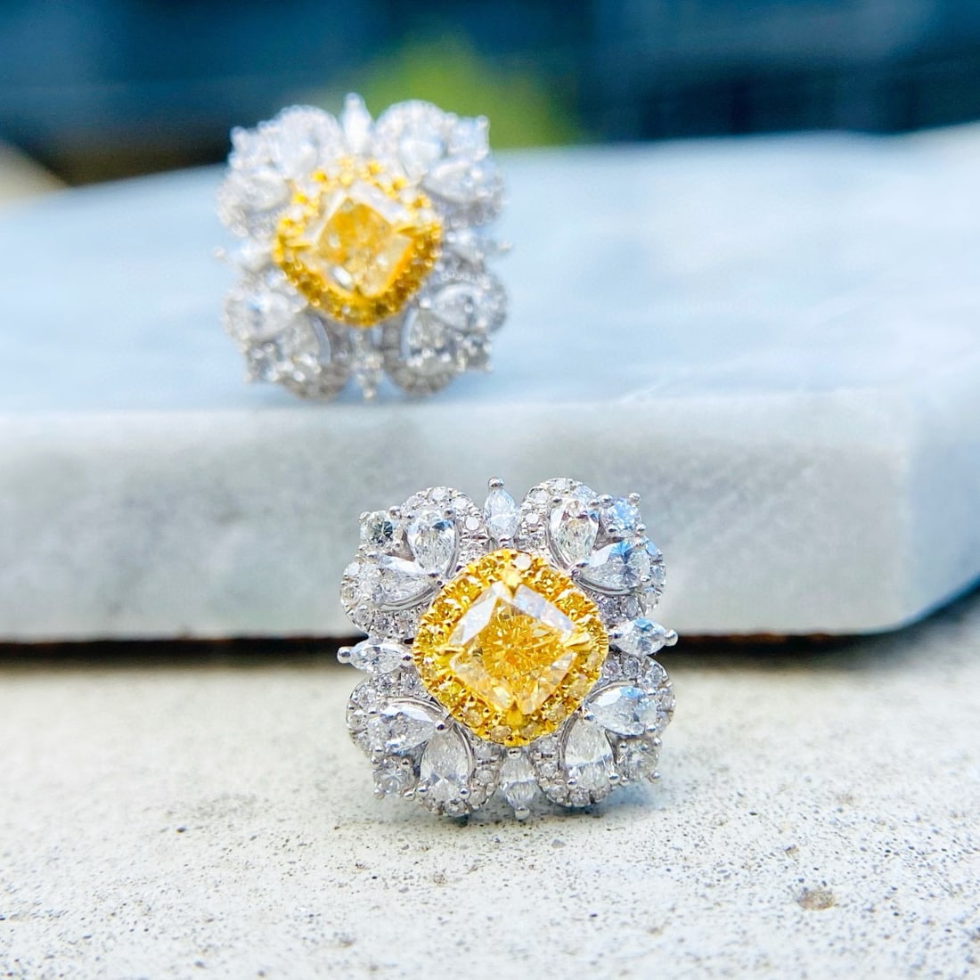 14k Gold 2.13 Ctw Natural Yellow Diamond & Diamond Earrings - 3