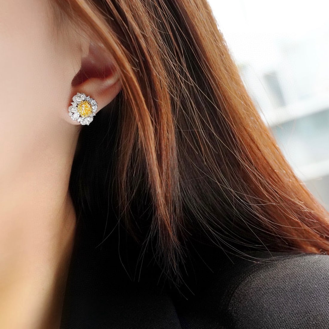14k Gold 2.13 Ctw Natural Yellow Diamond & Diamond Earrings - 4