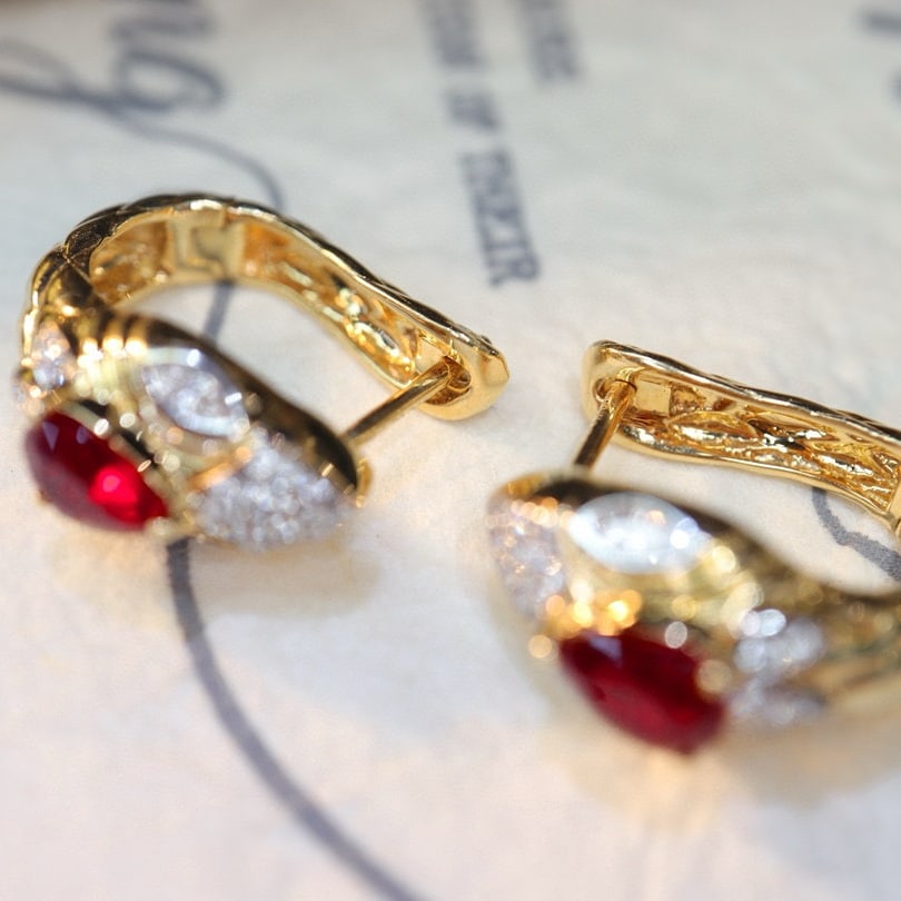 14k Gold 1.53 Ctw Natural Ruby & Diamond Earrings - 4