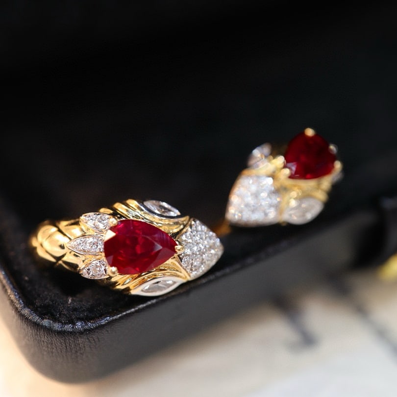14k Gold 1.53 Ctw Natural Ruby & Diamond Earrings - 5