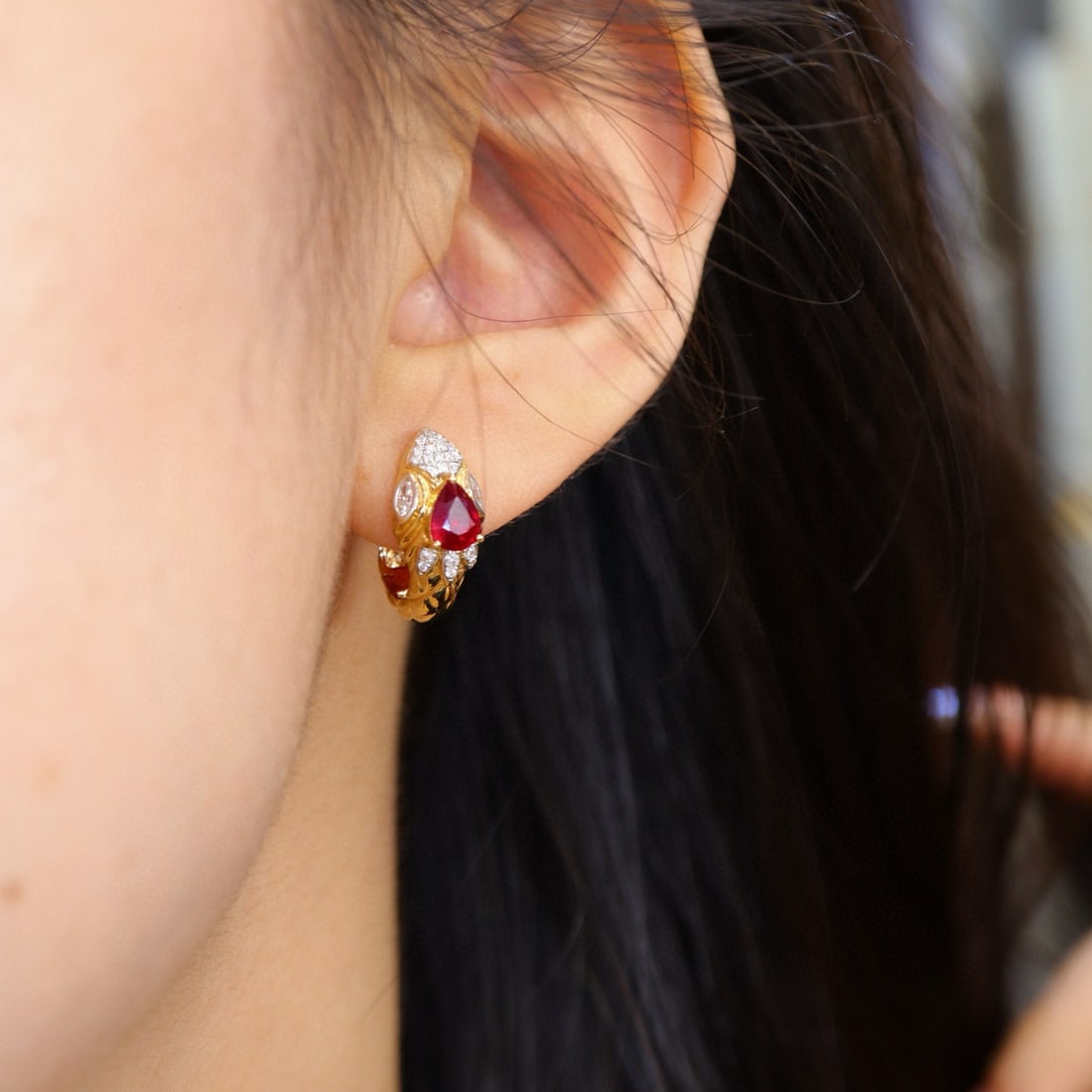 14k Gold 1.53 Ctw Natural Ruby & Diamond Earrings - 6