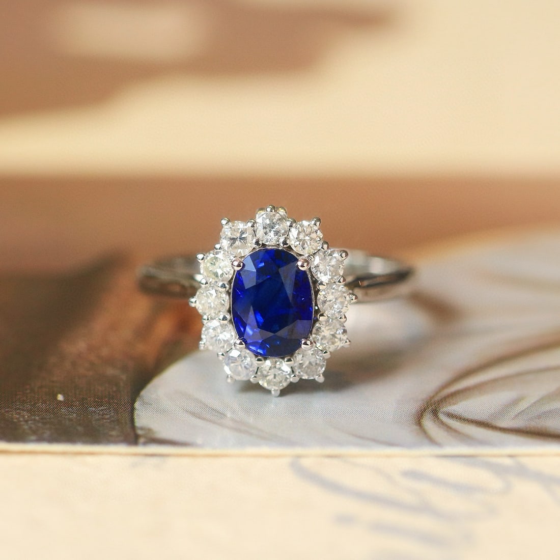 14k Gold 2.20 Ctw Natural Sapphire & Diamond Ring/pendant( Without Chain ): Ref:230968137 // gold content:14k gold // ring size:7. 25us // // main gemstone:sapphire // shape:oval // carat weight:1. 58ct // color:royal blue // treatment:natural // // adjacent gemstone 2 :