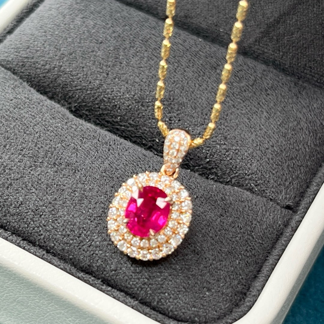14k Gold 1.72 Ctw Natural Ruby & Diamond Pendant( Without Chain ): Ref:230968169 // gold content:14k gold // main gemstone:ruby // shape:oval // carat weight:1. 25ct // color:pigeonblood red // treatment:natural // // adjacent gemstone 2 : diamond // shape:round // c