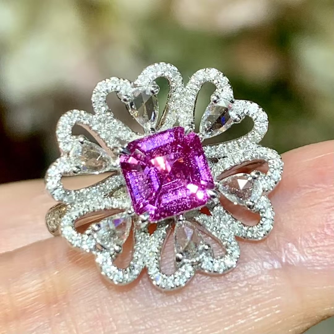 14k Gold 2.47 Ctw Natural Sapphire & Diamond Ring: Ref:230968232 // gold content:14k gold // ring size:7. 25us // // main gemstone:sapphire // shape:octagonal // carat weight:1. 47ct // color:pink // treatment:natural // // adjacent gemstone 2 :
