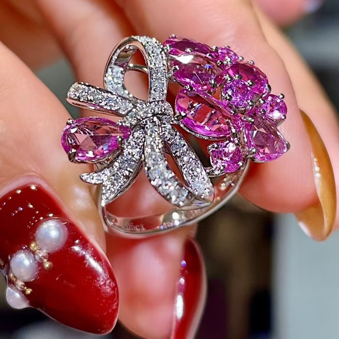 14k Gold 3.50 Ctw Natural Sapphire & Diamond Ring: Ref:230968282 // gold content:14k gold // ring size:7. 25us // // main gemstone:sapphire // shape:multiply // carat weight:3. 05ct // color:pink // treatment:natural // // adjacent gemstone 2 :