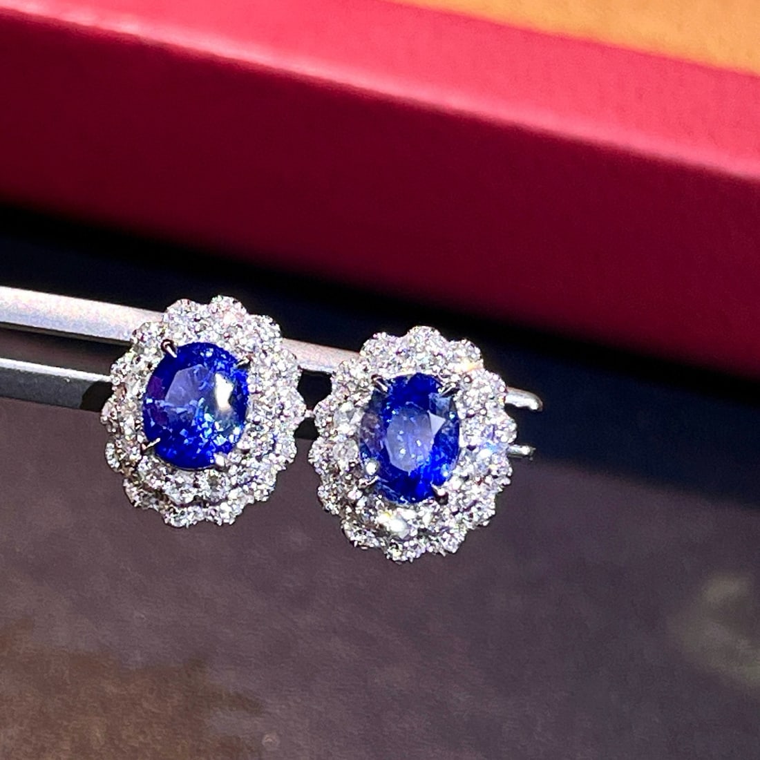 14k Gold 2.84 Ctw Natural Sapphire & Diamond Earrings - 2