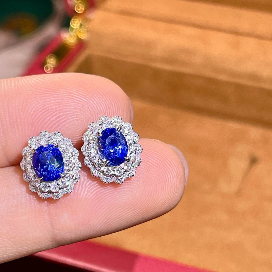 14k Gold 2.84 Ctw Natural Sapphire & Diamond Earrings - 3