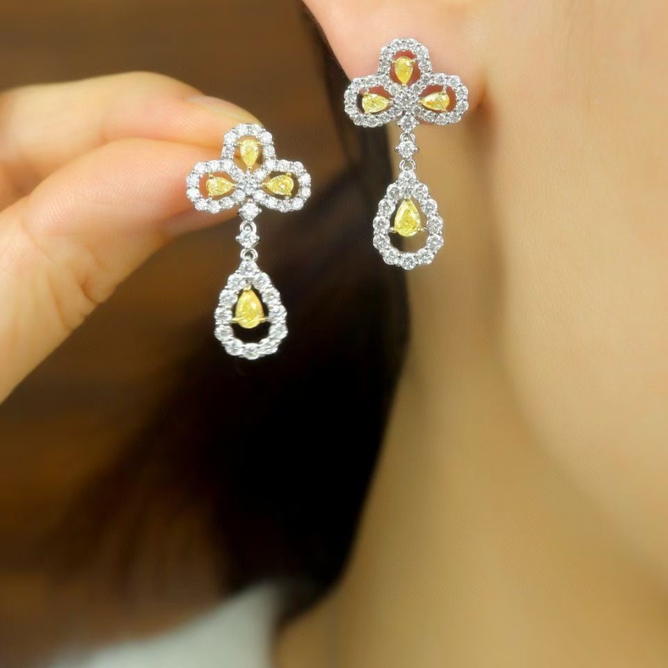 14k Gold 2.55 Ctw Natural Yellow Diamond & Diamond Earrings - 5