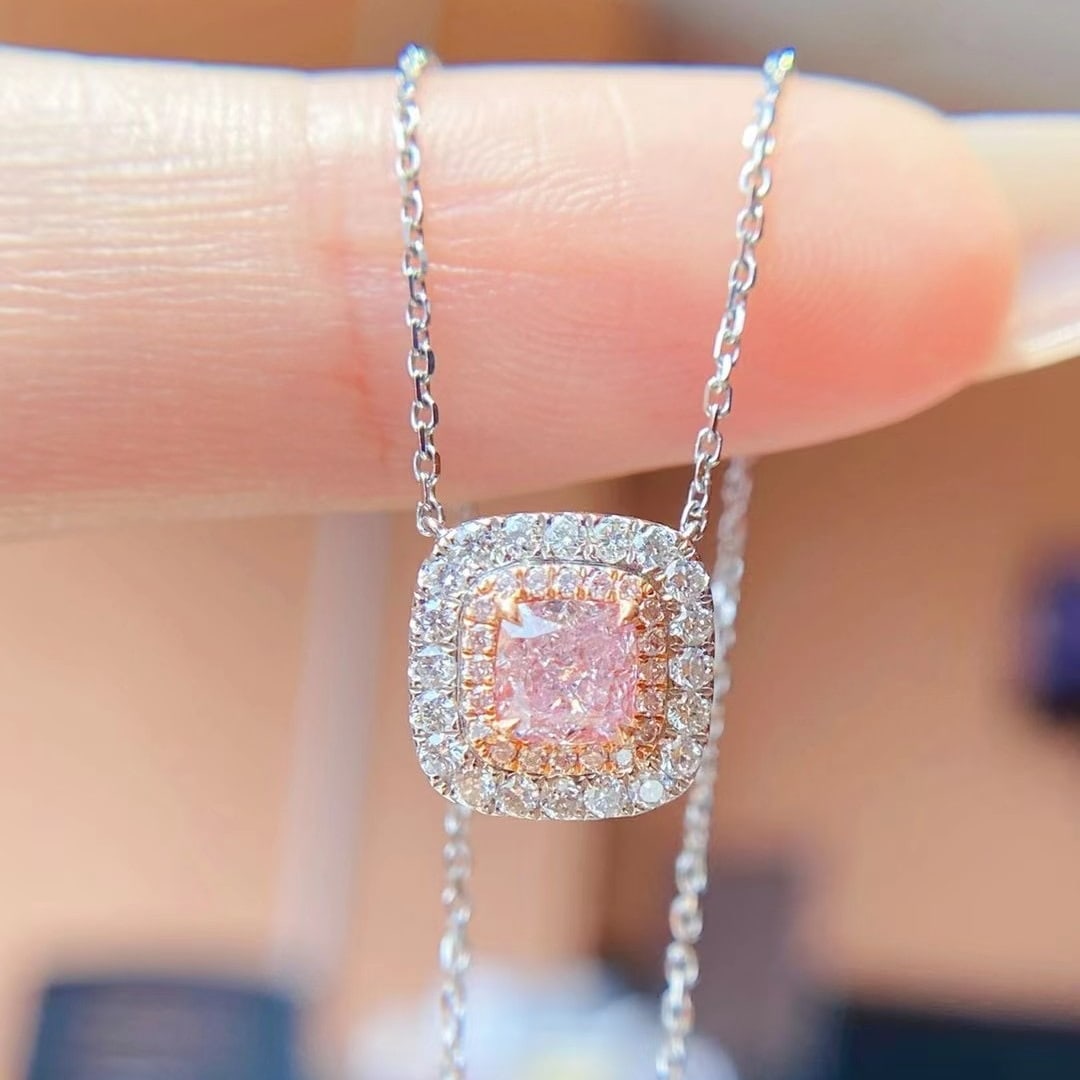 Gia Certified 14k Gold 0.78 Ctw Natural Pink Diamond & Diamond Necklace: Ref:230968437 // gold content:14k gold // main gemstone:pink diamond // certified:gia // shape:cushion // carat weight:0. 51ct // clarity grade:i2 // color:pink // treatment:natural //