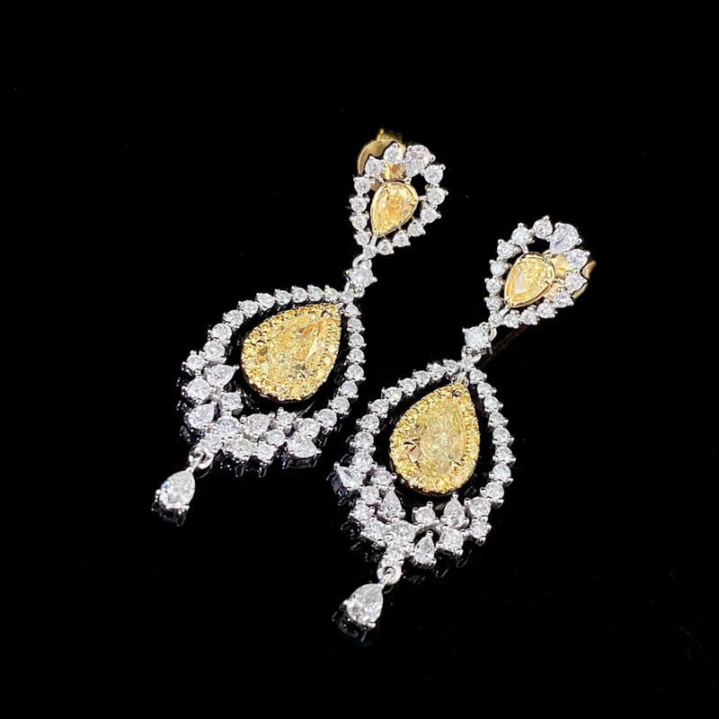 14k Gold 2.63 Ctw Natural Yellow Diamond & Diamond Earrings - 2