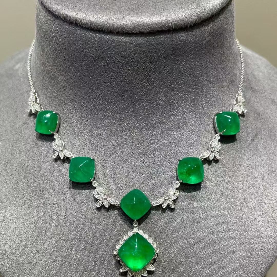 14k Gold 18.2 Ct Natural Emerald & Diamond Necklace - 3