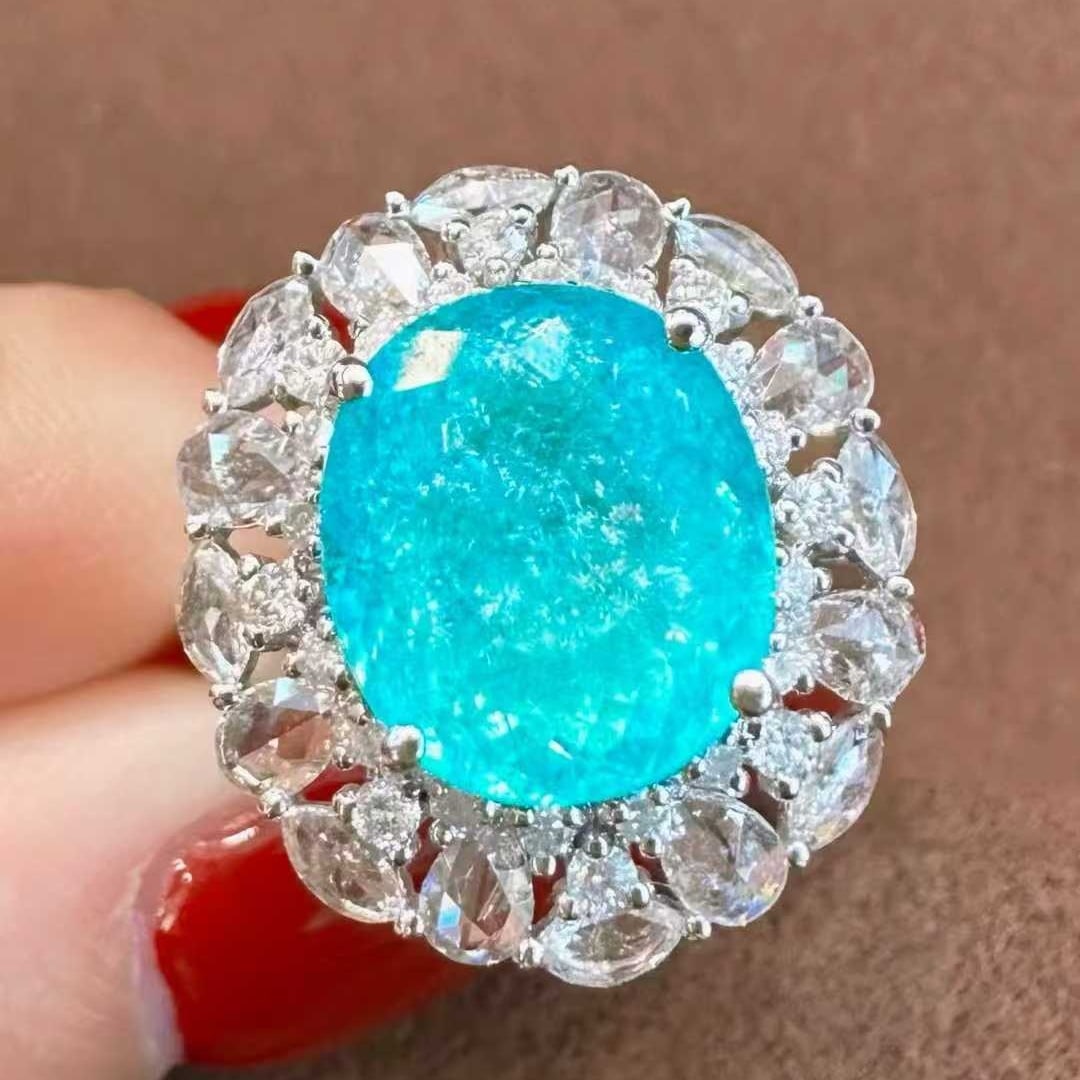 14k Gold 5.53 Ctw Natural Paraiba Tourmaline & Diamond Ring/pendant( Without Chain ) - 2