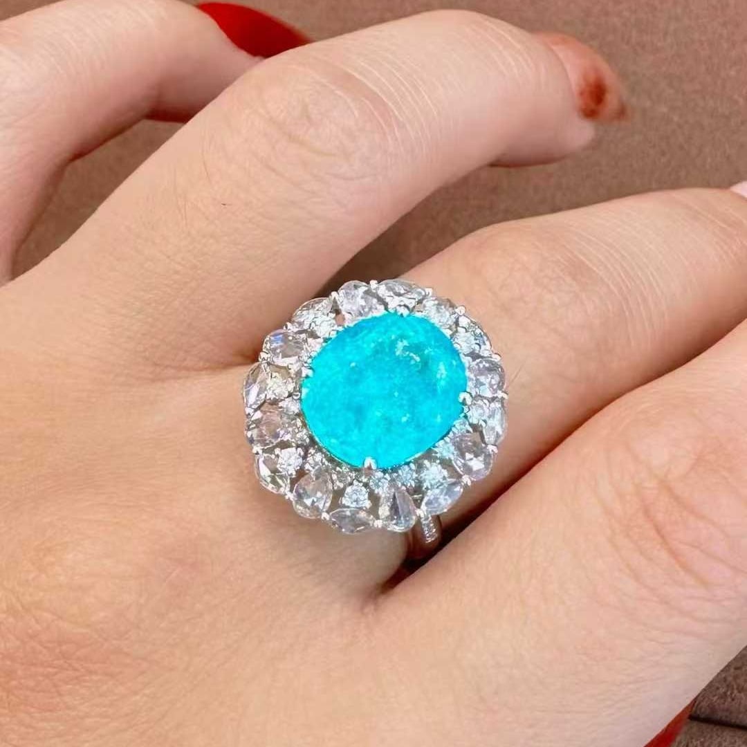 14k Gold 5.53 Ctw Natural Paraiba Tourmaline & Diamond Ring/pendant( Without Chain ) - 5