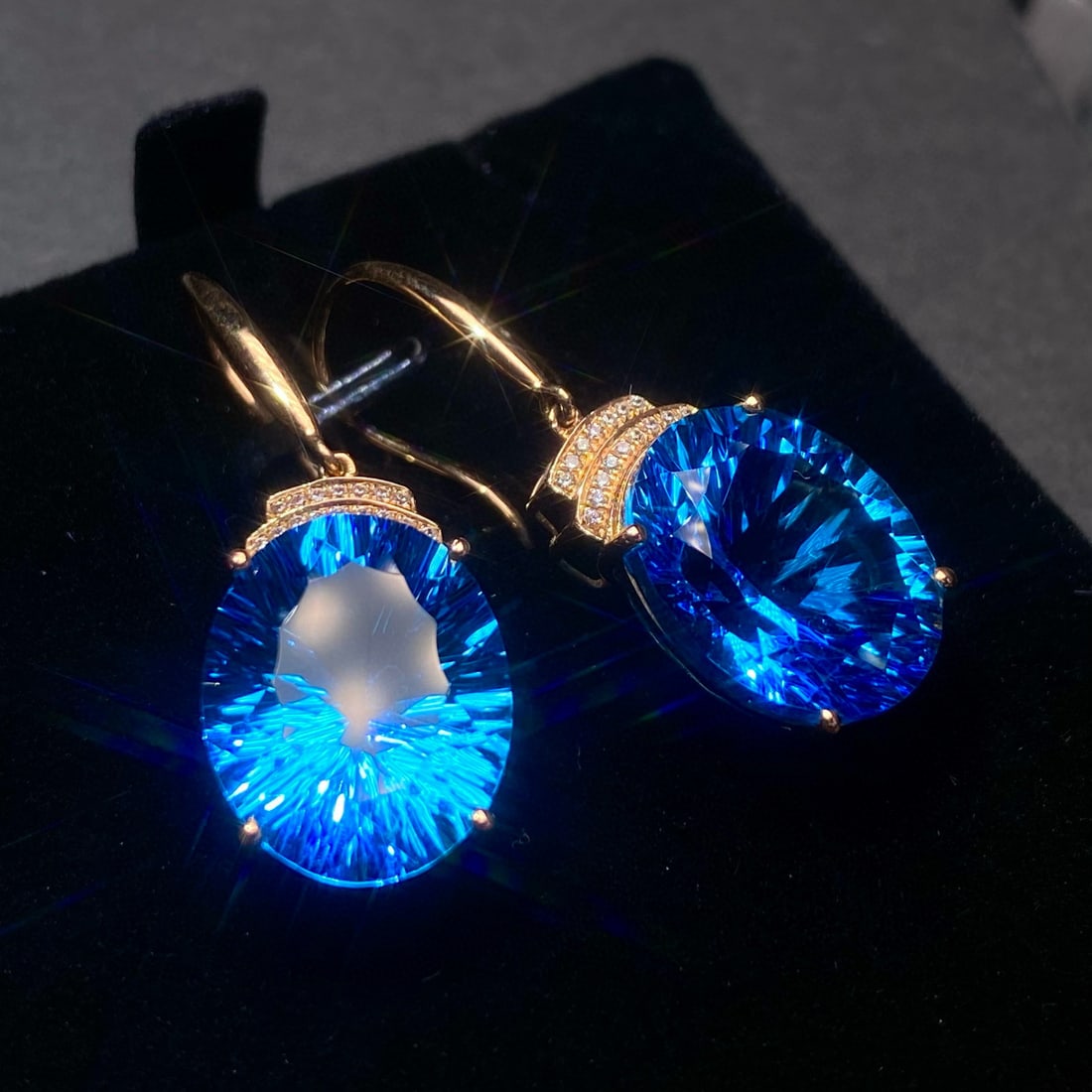 14k Gold 21.81 Ct Natural Topaz & Diamond Earrings - 5