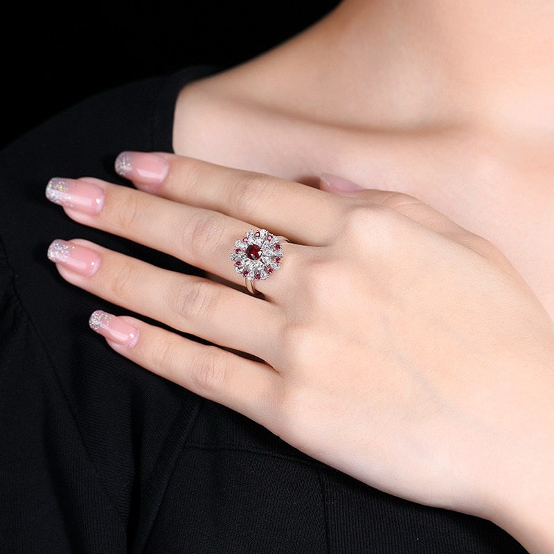 14k Gold 0.99 Ctw Natural Ruby & Sapphire & Ruby Ring - 7