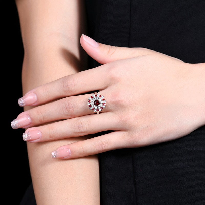 14k Gold 0.99 Ctw Natural Ruby & Sapphire & Ruby Ring - 8