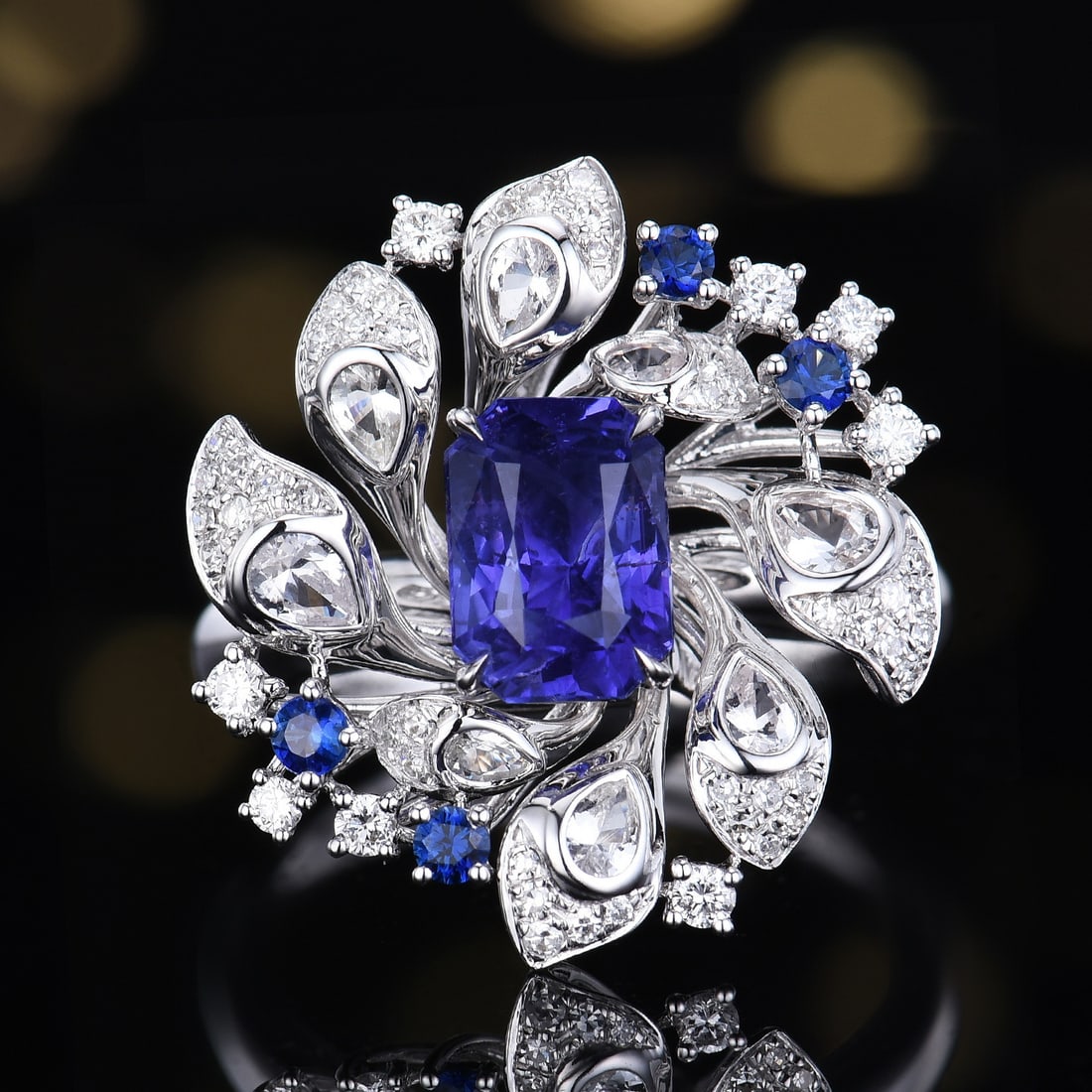 14k Gold 2.48 Ctw Natural Sapphire & Diamond Ring/pendant( Without Chain ): Ref:231137041 // gold content:14k gold // ring size:7. 25us // // main gemstone:sapphire // shape:octagonal // carat weight:2. 19ct // color:blue // treatment:natural // // adjacent gemstone 2 :