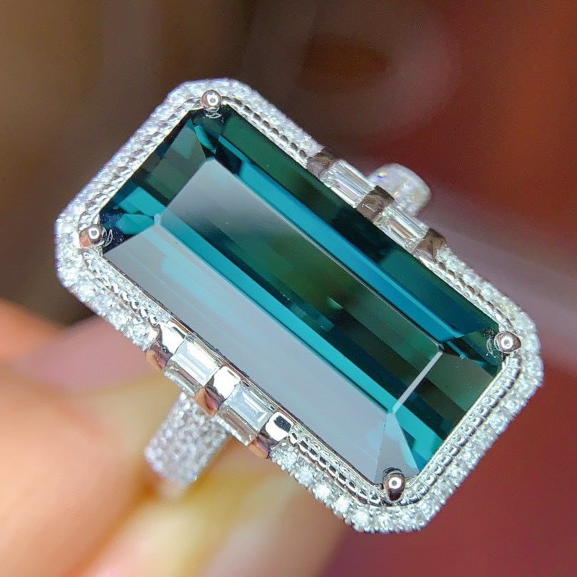 14k Gold 7.39 Ctw Natural Tourmaline & Diamond Ring - 2