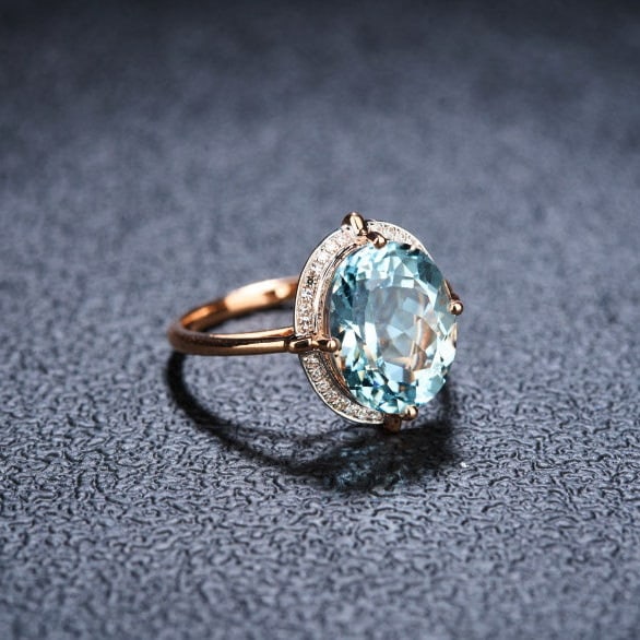14k Gold 5.0 Ct Natural Aquamarine & Diamond Ring - 2