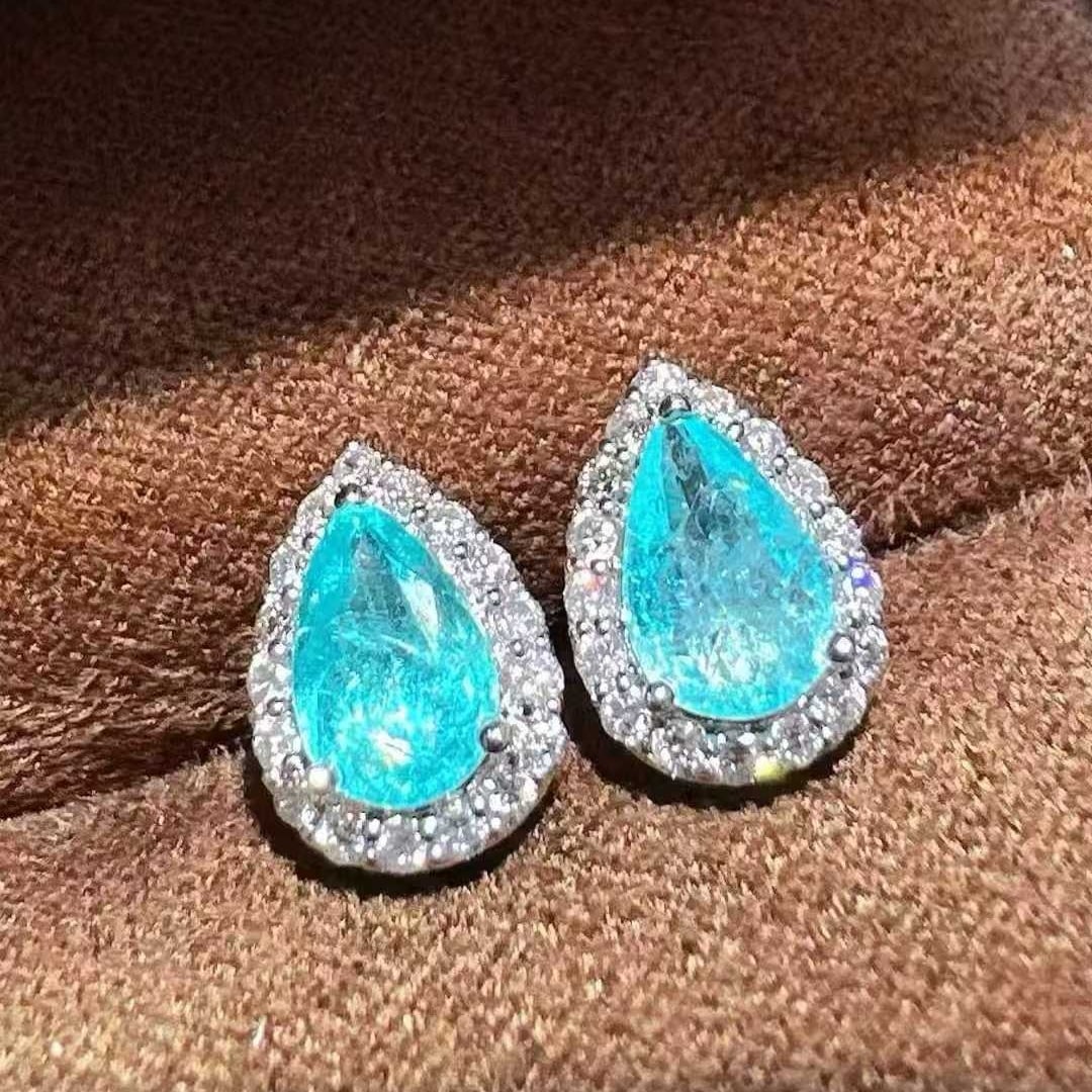 14k Gold 1.65 Ctw Natural Paraiba Tourmaline & Diamond Earrings - 3