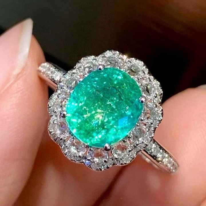 14k Gold 2.1 Ct Natural Paraiba Tourmaline & Sapphire & Diamond Ring (1 of 6)