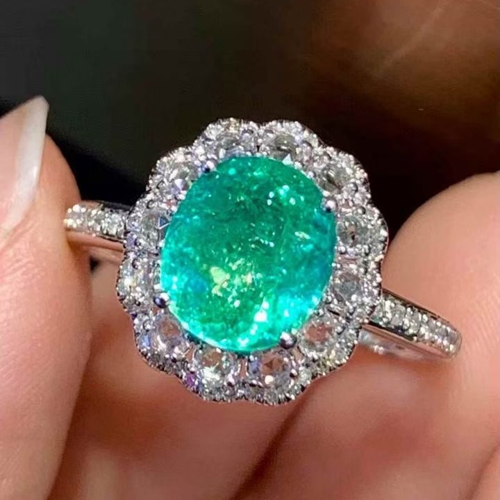 14k Gold 2.1 Ct Natural Paraiba Tourmaline & Sapphire & Diamond Ring - 2