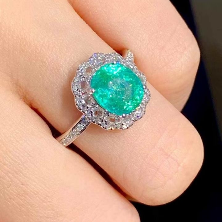 14k Gold 2.1 Ct Natural Paraiba Tourmaline & Sapphire & Diamond Ring - 6