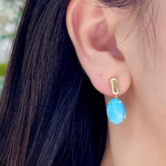 14k Gold 8.31 Ct Natural Blue Turquoise Earrings - 4