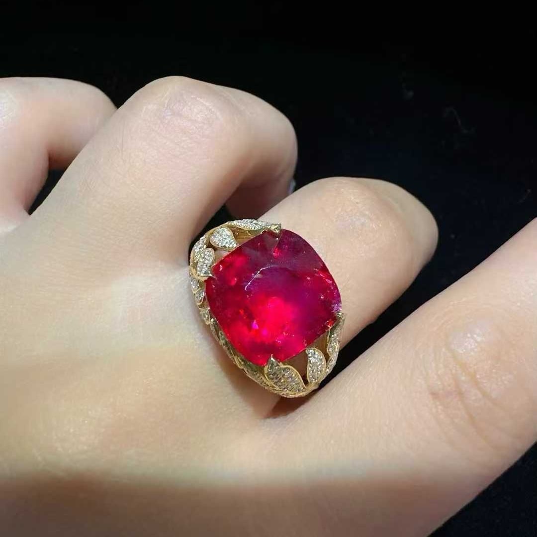 14k Gold 7.13 Ctw Natural Tourmaline & Diamond Ring - 3