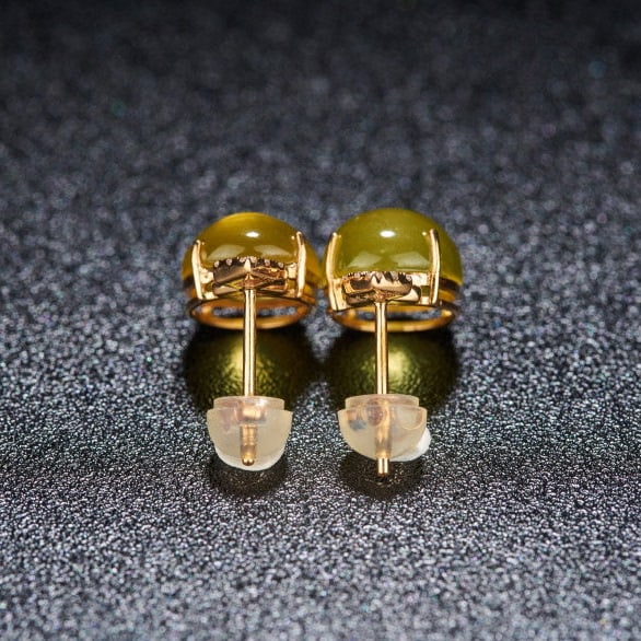 14k Gold 8.2 Ct Natural Prehnite & Diamond Earrings - 5