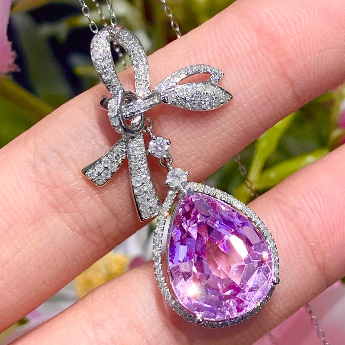 14k Gold 11.2 Ct Natural Kunzite & Diamond Pendant( Without Chain ) - 2