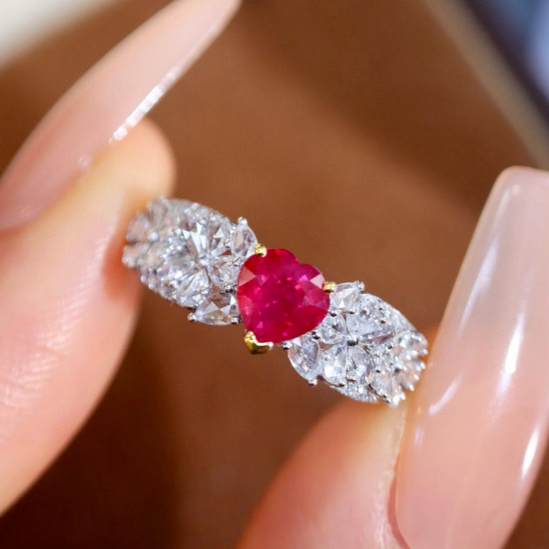 14k Gold 1.14 Ctw Natural Ruby & Diamond Ring: Ref:231137088 // gold content:14k gold // ring size:7. 25us // // main gemstone:ruby // shape:heart // carat weight:0. 67ct // color:red // treatment:natural // // adjacent gemstone 2 : diamond // sha