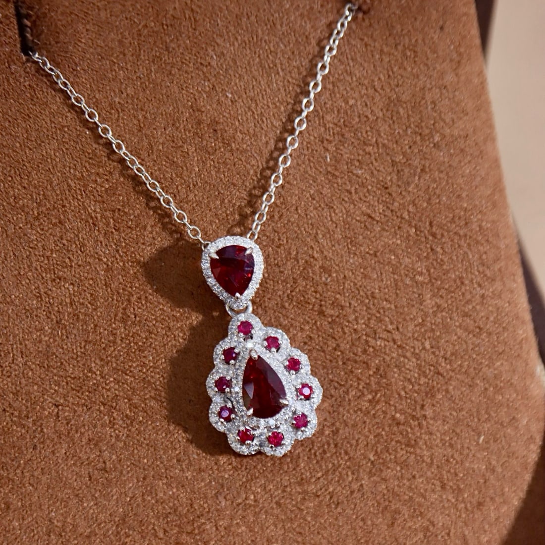 14k Gold 1.71 Ctw Natural Ruby & Diamond Pendant( Without Chain ) - 2