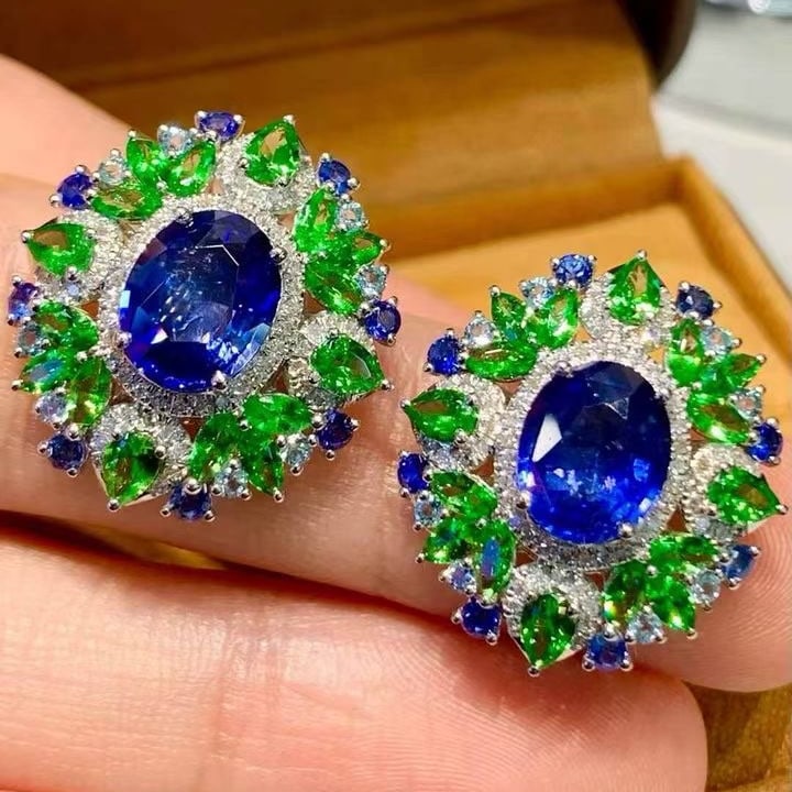 14k Gold 3.85 Ct Natural Sapphire & Diamond & Coloured Gemstone Earrings - 3