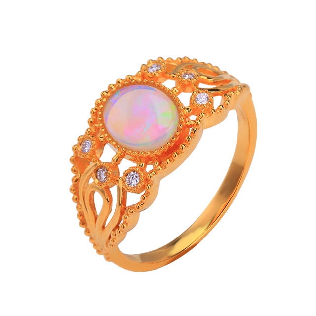 14k Gold 0.90 Ctw Natural Opal & Diamond Ring - 5