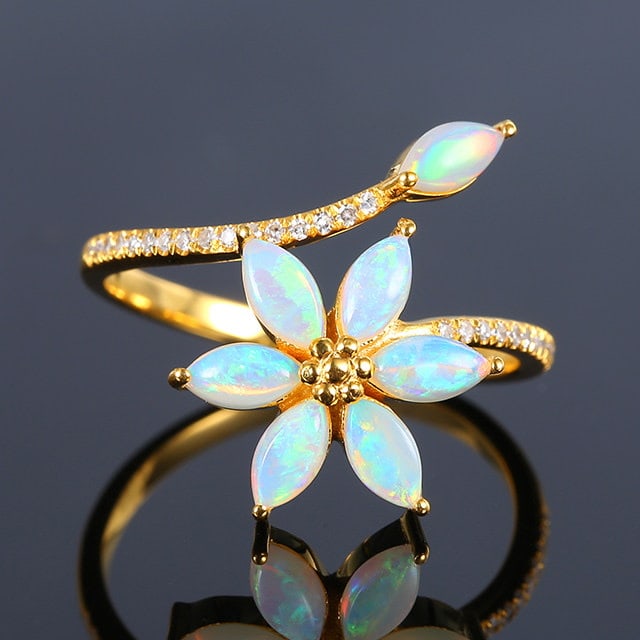 14k Gold 0.92 Ctw Natural Opal & Diamond Ring (1 of 6)