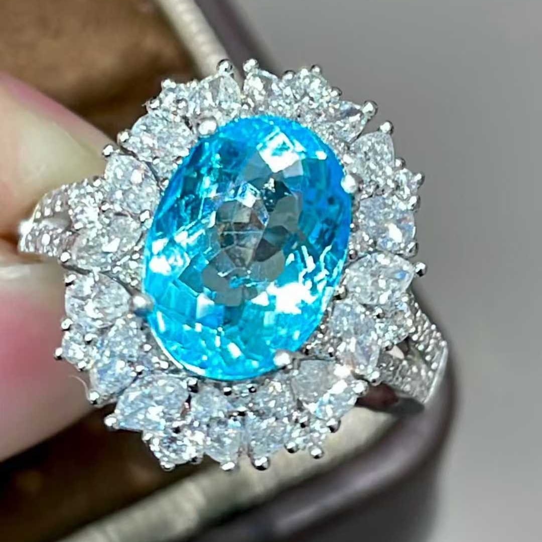 14k Gold 4.85 Ctw Natural Paraiba Tourmaline & Diamond Ring - 2