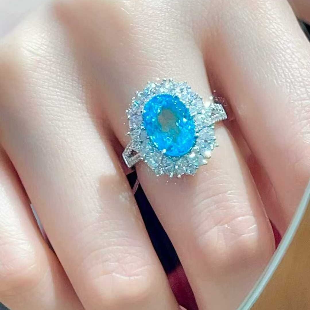 14k Gold 4.85 Ctw Natural Paraiba Tourmaline & Diamond Ring - 3