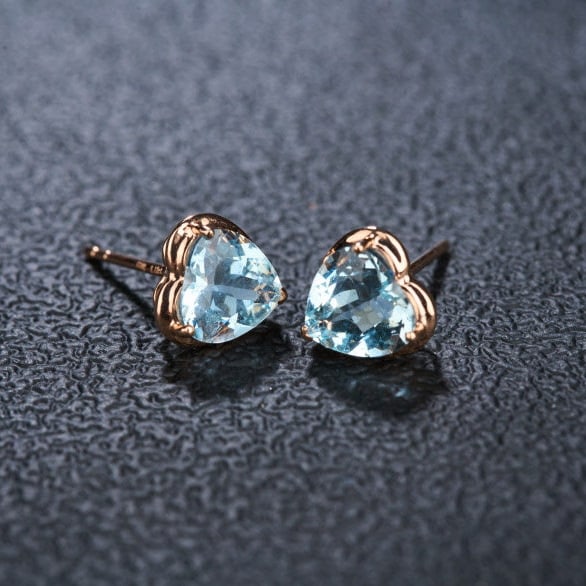 14k Gold 2.12 Ct Natural Aquamarine Earrings - 7
