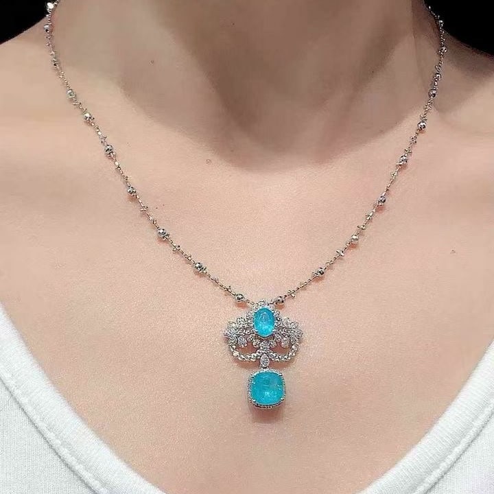 14k Gold 2.6 Ct Natural Paraiba Tourmaline & Diamond Pendant( Without Chain ) - 2