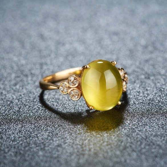 14k Gold 4.8 Ct Natural Prehnite & Diamond Ring - 2